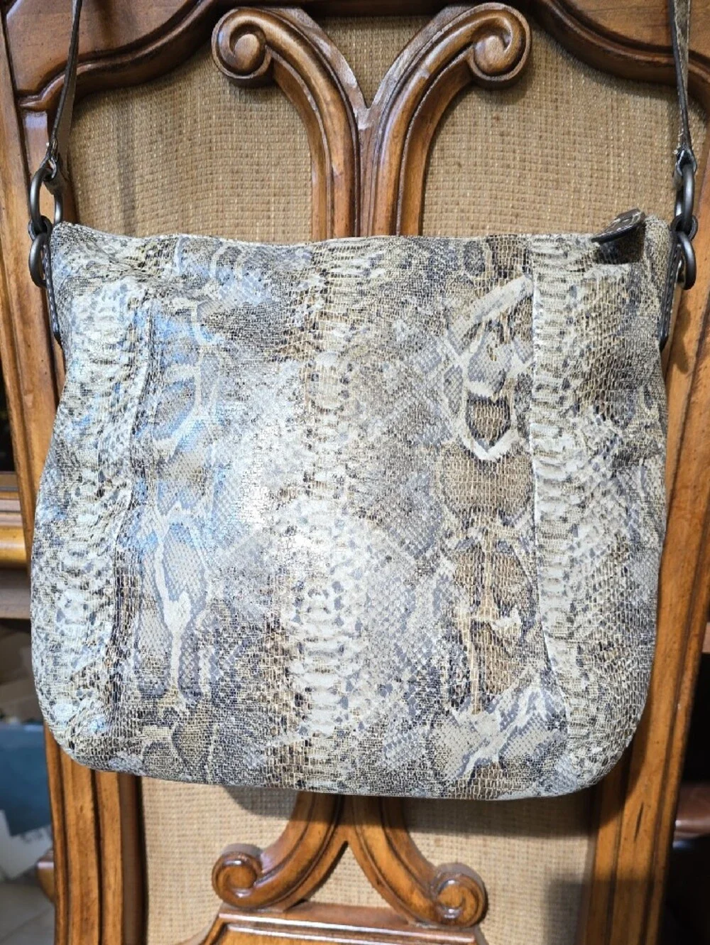 Coach Snake-Print Hobo Bag in Gray and Brown